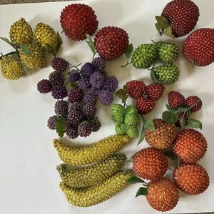 Vintage Beaded Sequined Fruit Mid Century 60’s 70’s Lot Of 56 Pieces Assorted